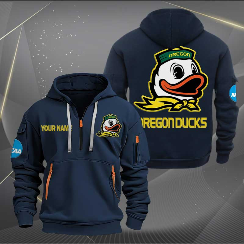 Sportswearmerch Oregon Ducks NCAA Hockey NCAA Personalized Half Zip Hoodie For Fan