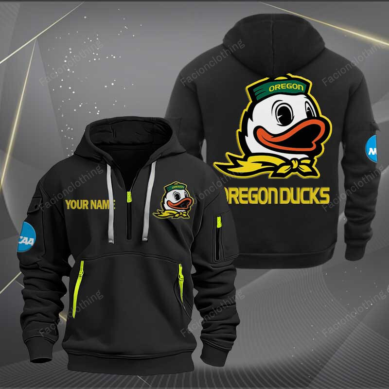 Sportswearmerch Oregon Ducks NCAA Hockey NCAA Personalized Half Zip Hoodie For Fan