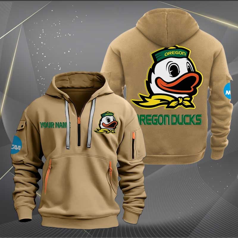 Sportswearmerch Oregon Ducks NCAA Hockey NCAA Personalized Half Zip Hoodie For Fan