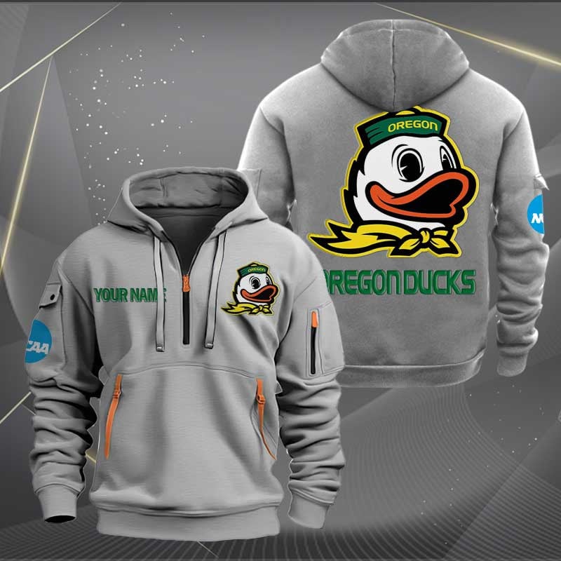 Sportswearmerch Oregon Ducks NCAA Hockey NCAA Personalized Half Zip Hoodie For Fan