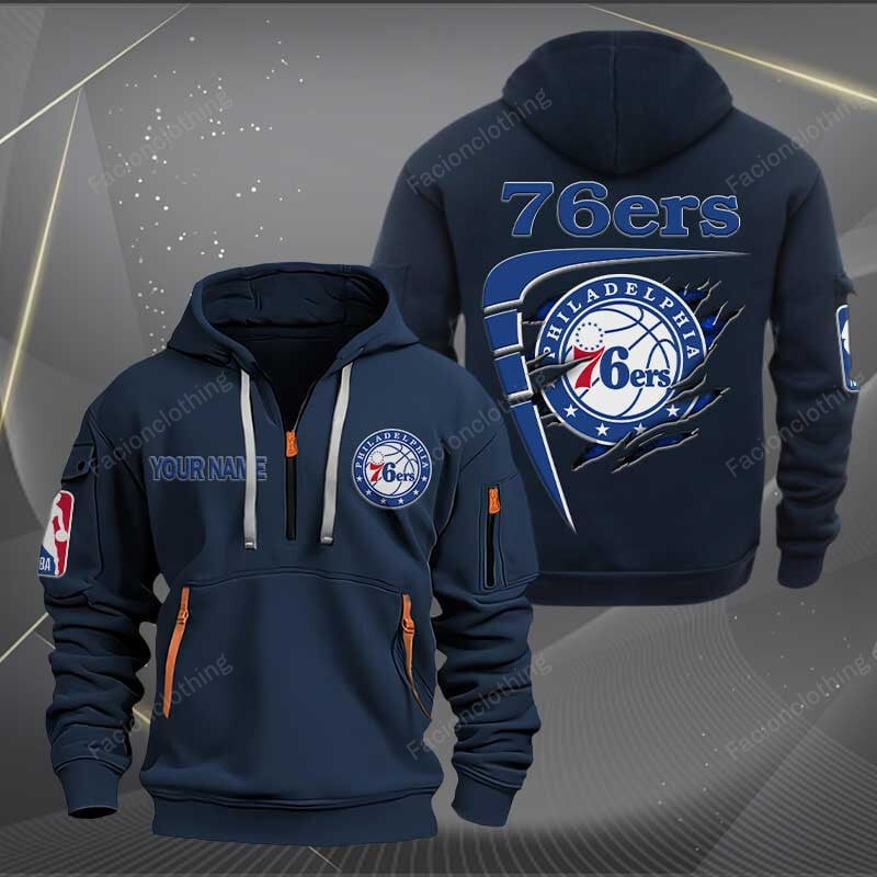 Sportswearmerch Philadelphia 76ers NBA Personalized Half Zip Hoodie For Fan