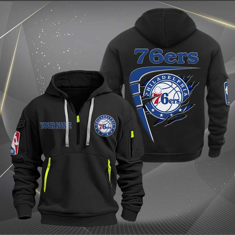 Sportswearmerch Philadelphia 76ers NBA Personalized Half Zip Hoodie For Fan