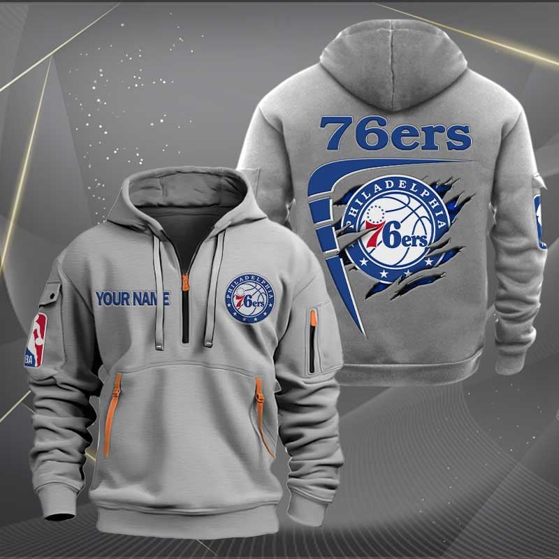 Sportswearmerch Philadelphia 76ers NBA Personalized Half Zip Hoodie For Fan