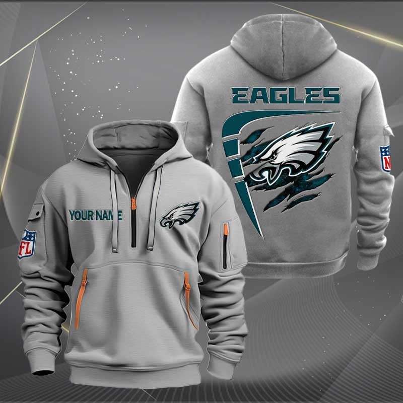 Sportswearmerch Philadelphia Eagles NFL Personalized Half Zip Hoodie For Fan