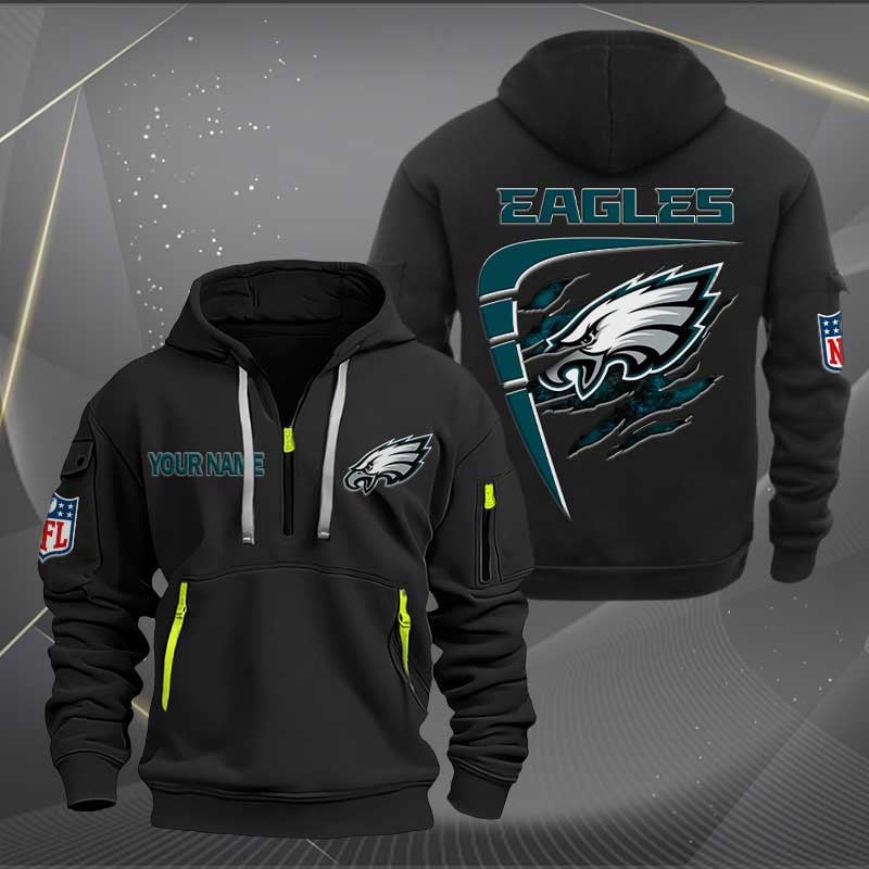 Sportswearmerch Philadelphia Eagles NFL Personalized Half Zip Hoodie For Fan