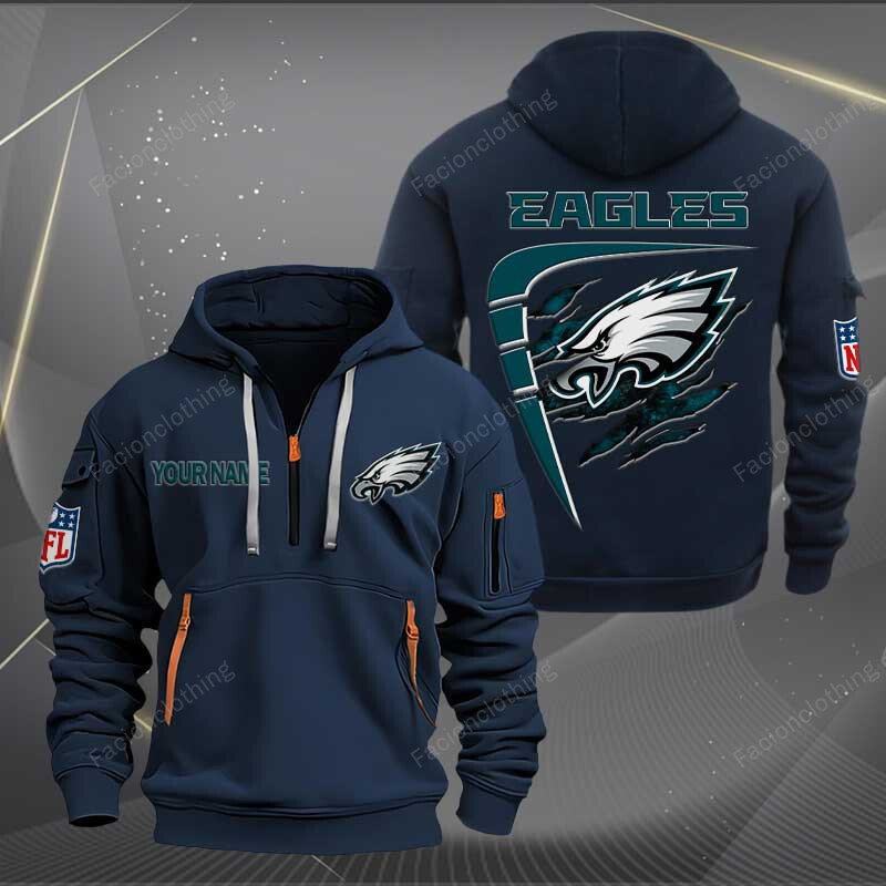 Sportswearmerch Philadelphia Eagles NFL Personalized Half Zip Hoodie For Fan