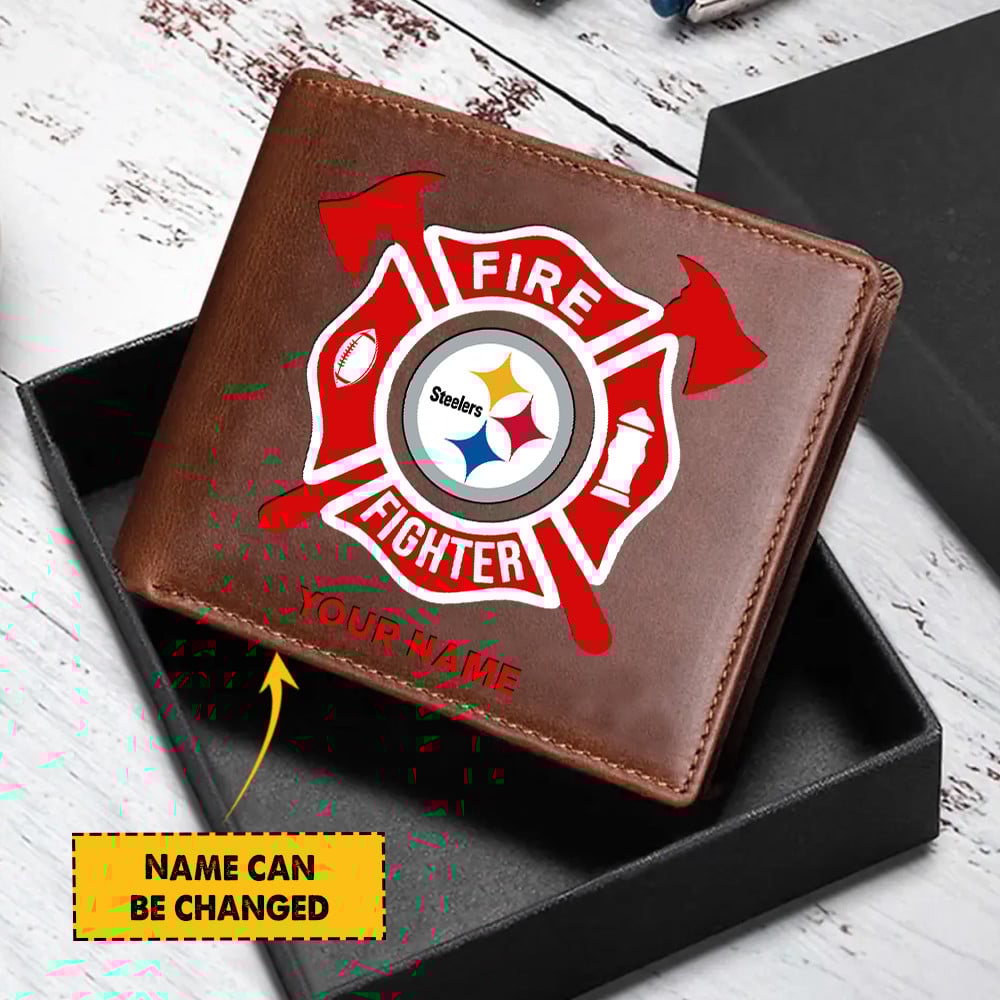 Sportswearmerch Pittsburgh Steelers NFL Team And Fire Fighter Man Folded Wallet Perfect Gift For Fan