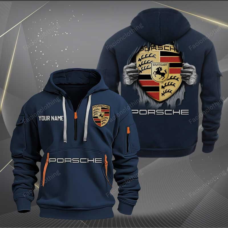Sportswearmerch Porsche Car Personalized Half Zip Hoodie For Fan