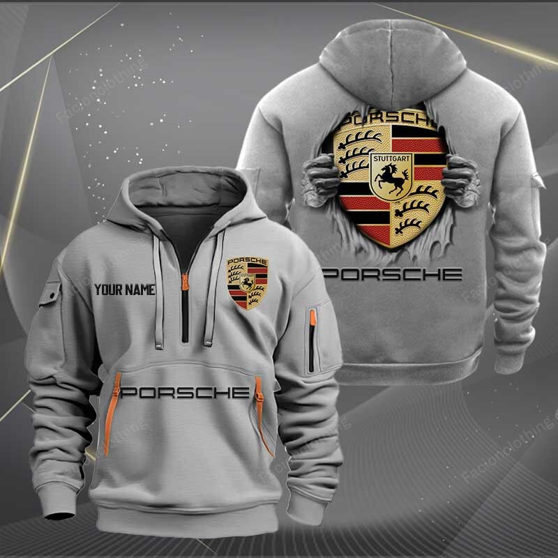 Sportswearmerch Porsche Car Personalized Half Zip Hoodie For Fan