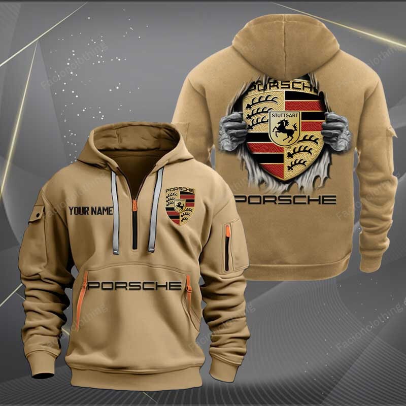 Sportswearmerch Porsche Car Personalized Half Zip Hoodie For Fan