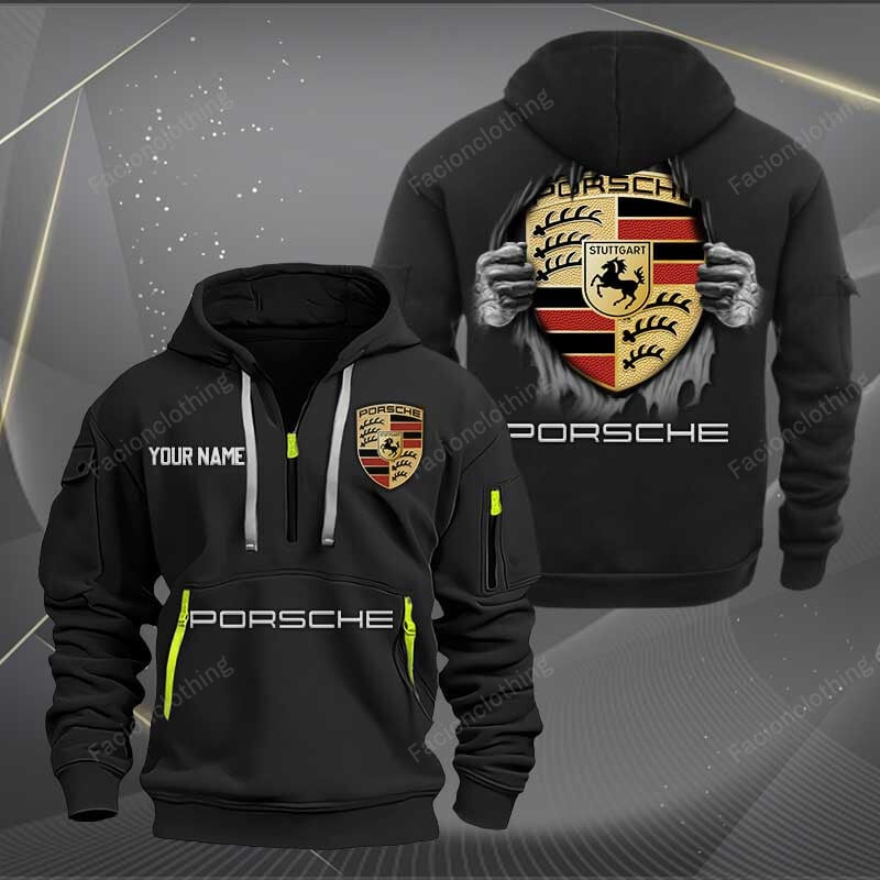 Sportswearmerch Porsche Car Personalized Half Zip Hoodie For Fan