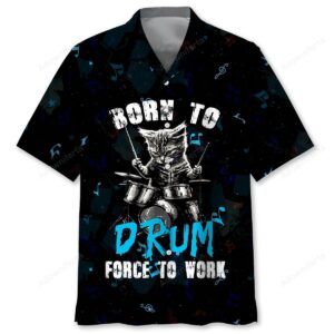 Sportswearmerch Punk Rockstar Kitty Cat Drummer Playing Drums Hawaiian Shirt For Fan