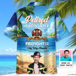 Sportswearmerch Retired Firefighter Custom Face Hawaiian Shirt For Fan