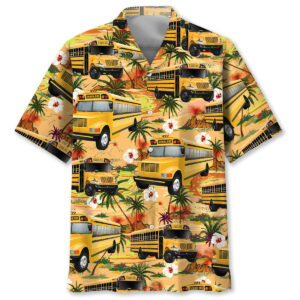 Sportswearmerch Retro Beach School Bus Hawaiian Shirt For Fan