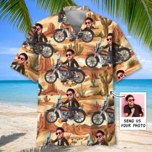 Sportswearmerch Retro Funny Motorcycle Custom Face Hawaiian Shirt For Fan