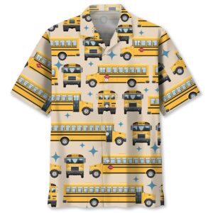 Sportswearmerch Retro School Bus Hawaiian Shirt For Fan