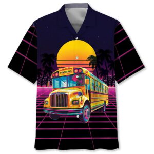 Sportswearmerch Retro Wave School Bus Hawaiian Shirt For Fan