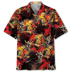 Sportswearmerch Rock n Roll Skull Guitar Hawaiian Shirt For Fan