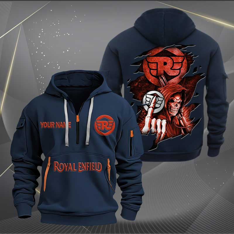 Sportswearmerch Royal Enfield Motorcycle Personalized Half Zip Hoodie For Fan