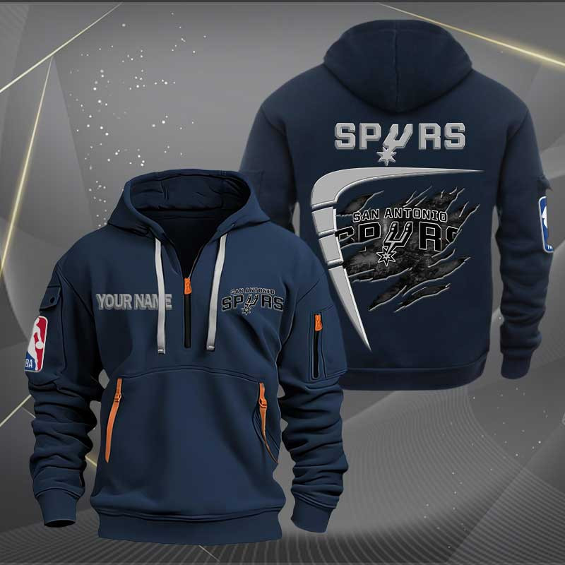 Sportswearmerch San Antonio Spurs NBA Personalized Half Zip Hoodie For Fan