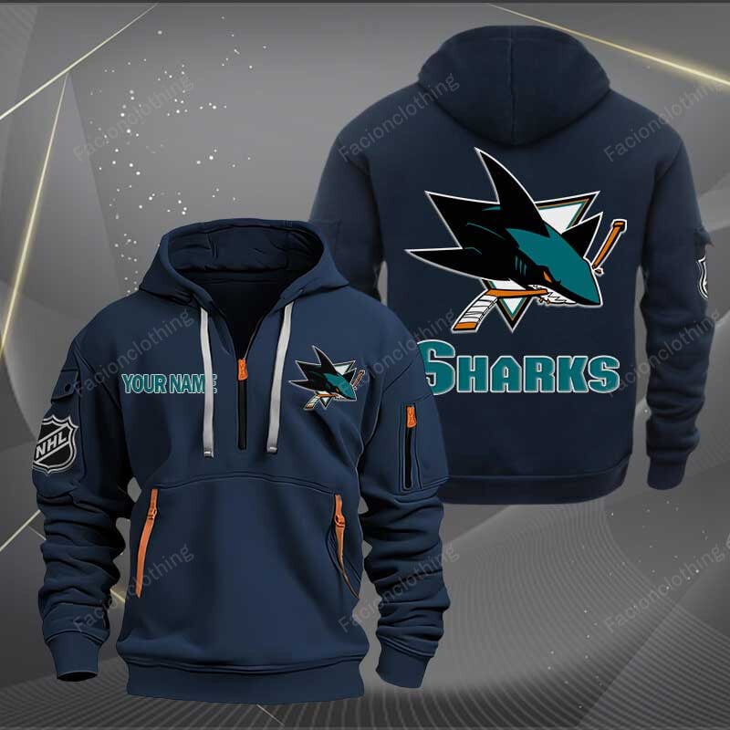 Sportswearmerch San Jose Sharks NHL Half Zip Hoodie For Fan