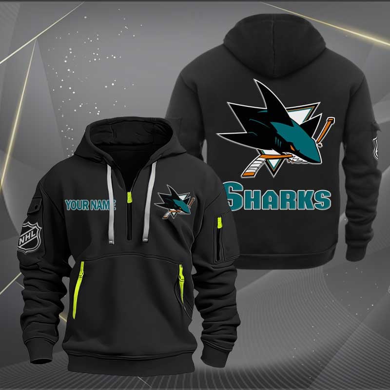 Sportswearmerch San Jose Sharks NHL Half Zip Hoodie For Fan