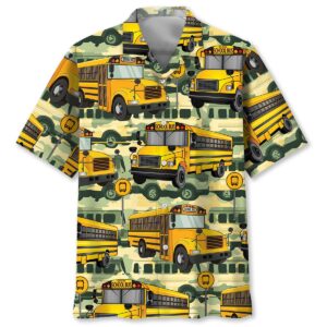Sportswearmerch School Bus Camouflage Hawaiian Shirt For Fan