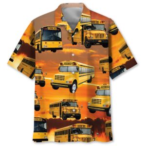 Sportswearmerch School Bus Sunset Hawaiian Shirt For Fan