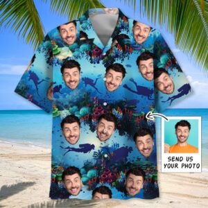 Sportswearmerch Scuba Diving Custom Face Hawaiian Shirt For Fan