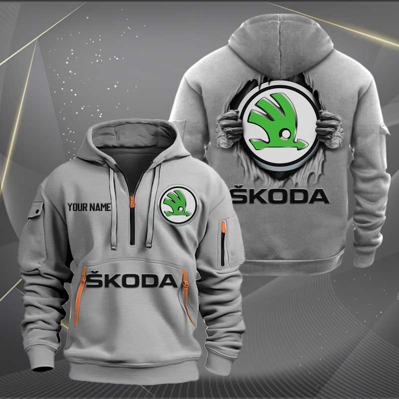 Sportswearmerch Skoda Car Personalized Half Zip Hoodie For Fan