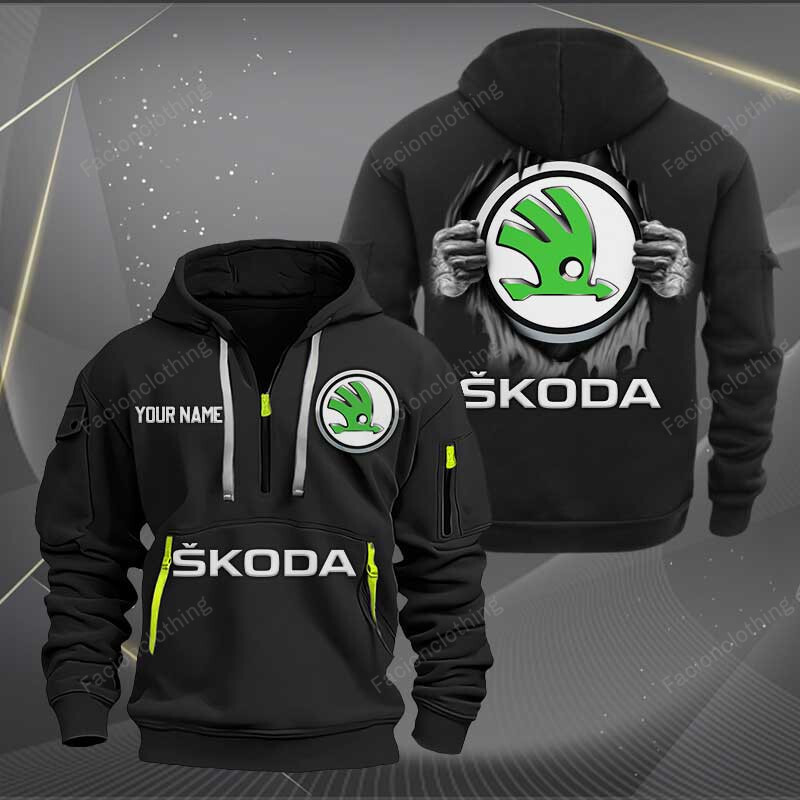 Sportswearmerch Skoda Car Personalized Half Zip Hoodie For Fan