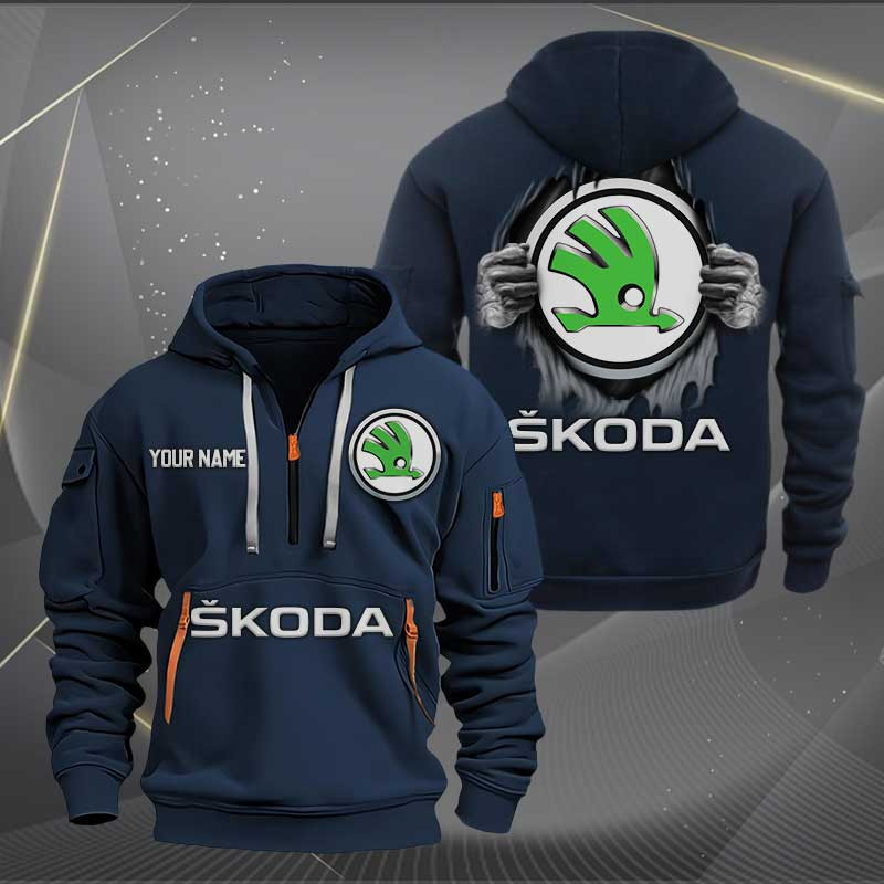 Sportswearmerch Skoda Car Personalized Half Zip Hoodie For Fan