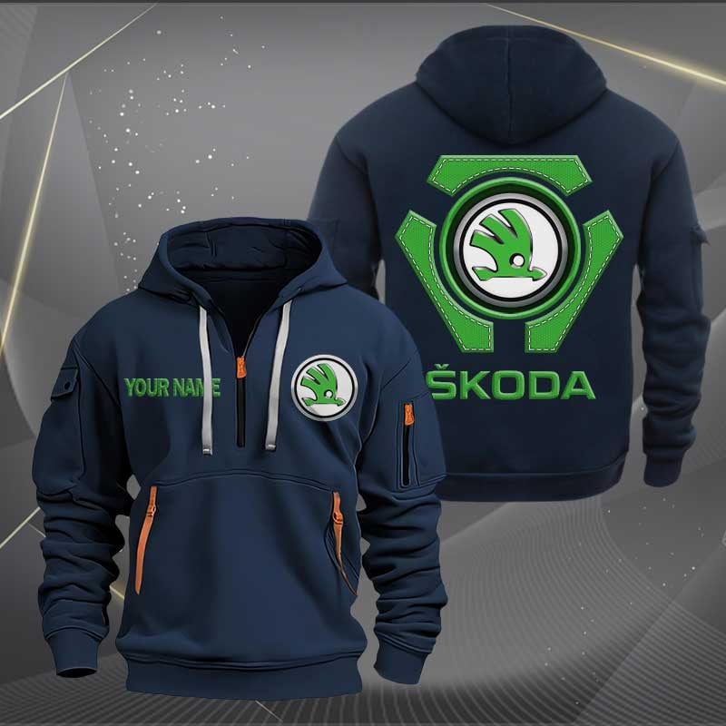 Sportswearmerch Skoda Car Personalized Half Zip Hoodie For Fan