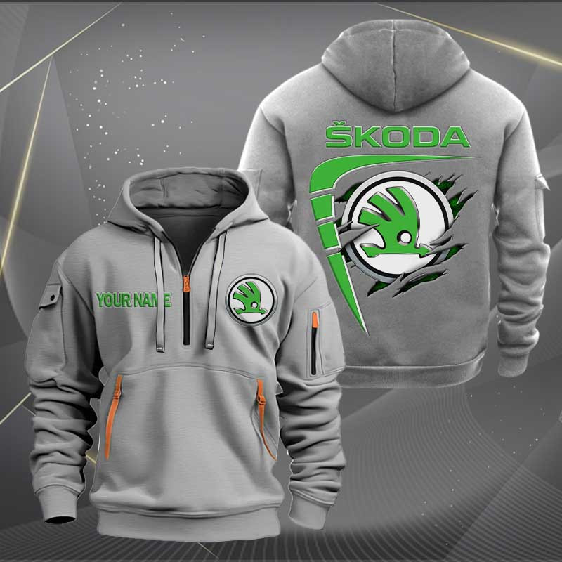 Sportswearmerch Skoda Car Personalized Half Zip Hoodie For Fan