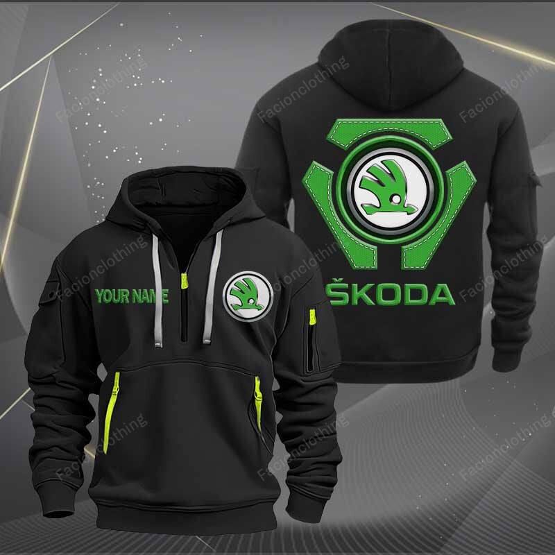 Sportswearmerch Skoda Car Personalized Half Zip Hoodie For Fan