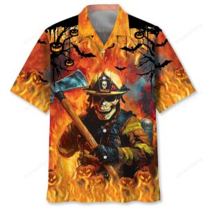 Sportswearmerch Skull Firefighter Halloween Hawaiian Shirt For Fan