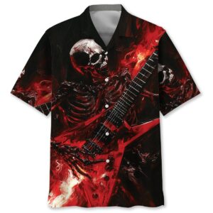 Sportswearmerch Skull Guitar Fire Hawaiian Shirt For Fan