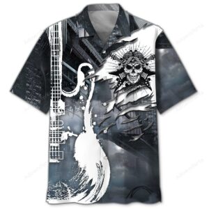 Sportswearmerch Skull Guitar Gothic Rock Style Hawaiian Shirt For Fan