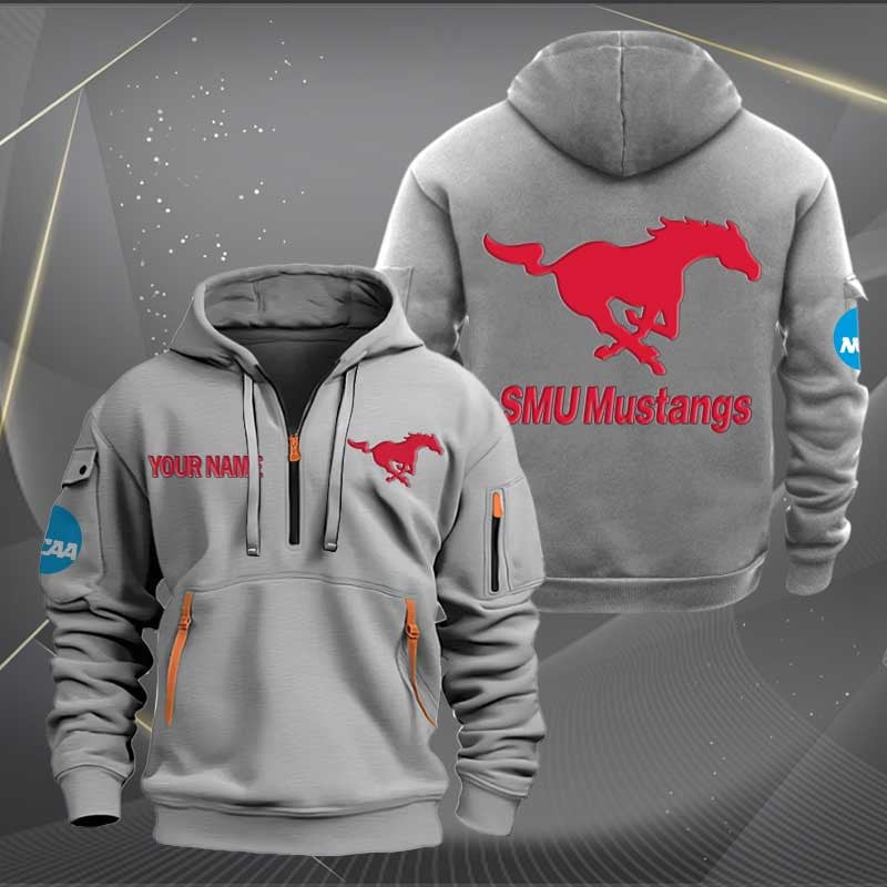 Sportswearmerch SMU Mustangs NCAA Personalized Half Zip Hoodie For Fan