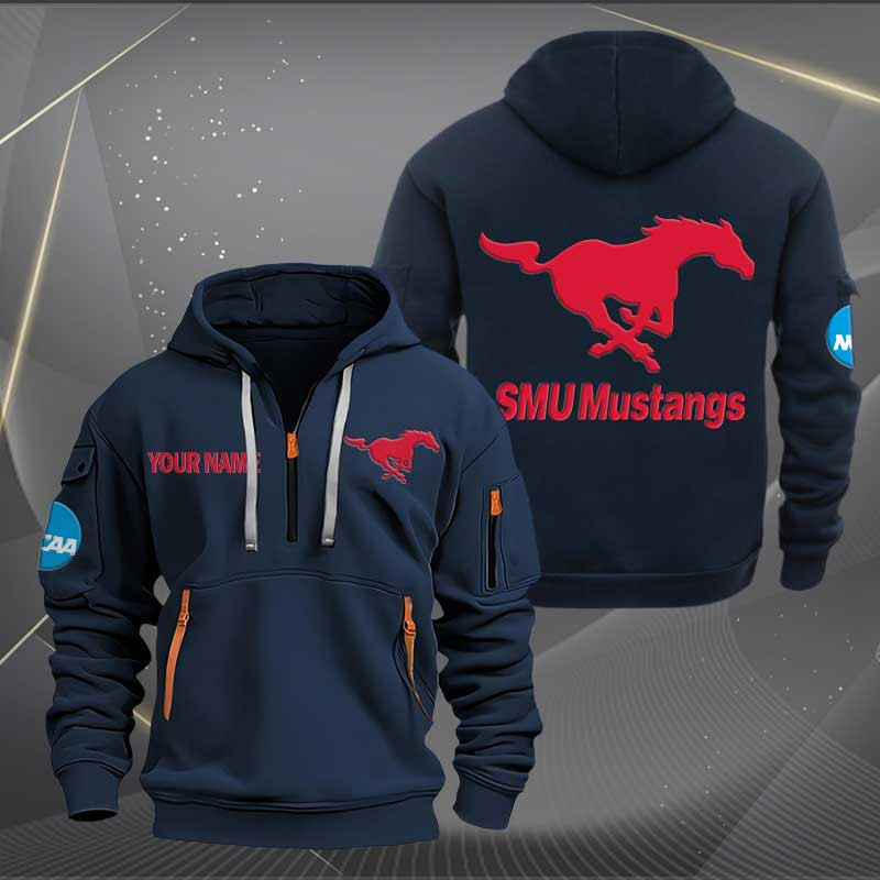Sportswearmerch SMU Mustangs NCAA Personalized Half Zip Hoodie For Fan