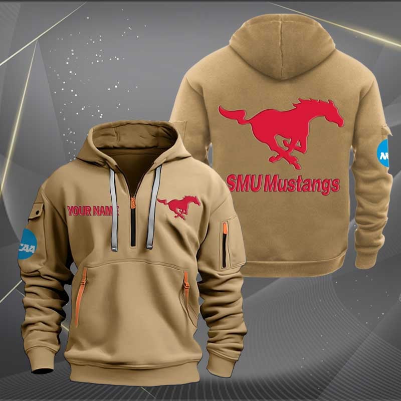 Sportswearmerch SMU Mustangs NCAA Personalized Half Zip Hoodie For Fan