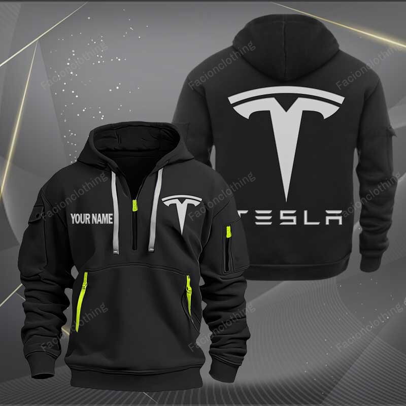 Sportswearmerch Tesla Car Personalized Half Zip Hoodie For Fan