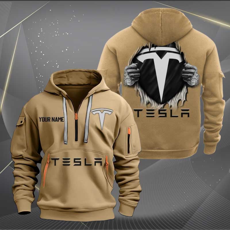 Sportswearmerch Tesla Car Personalized Half Zip Hoodie For Fan