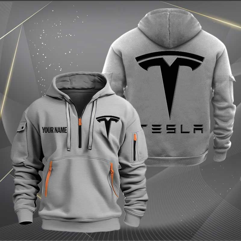 Sportswearmerch Tesla Car Personalized Half Zip Hoodie For Fan
