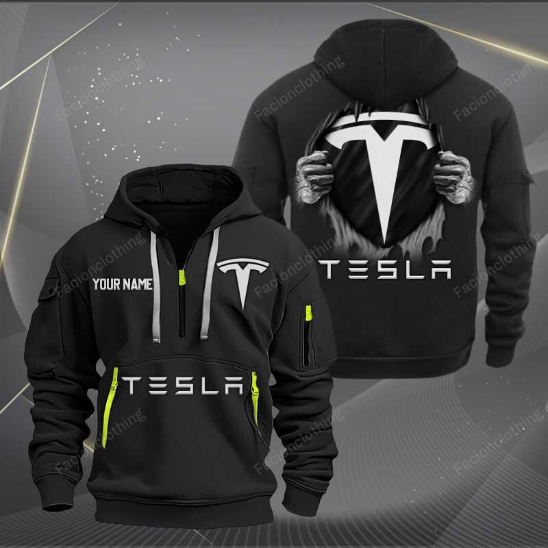 Sportswearmerch Tesla Car Personalized Half Zip Hoodie For Fan