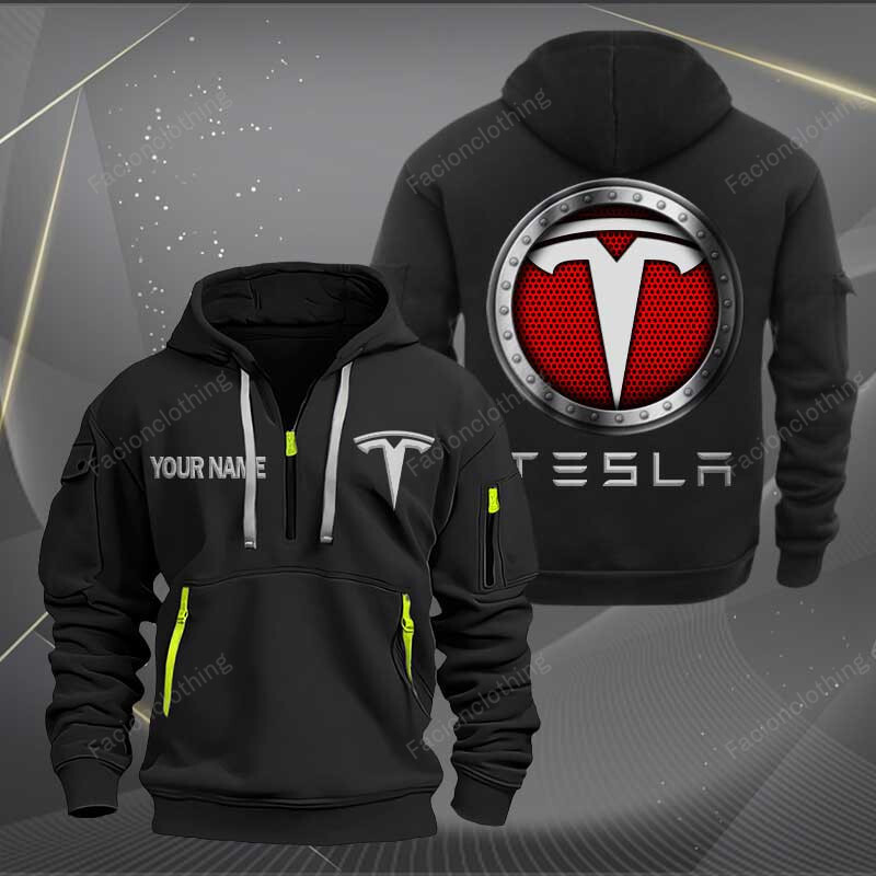 Sportswearmerch Tesla Car Personalized Half Zip Hoodie For Fan