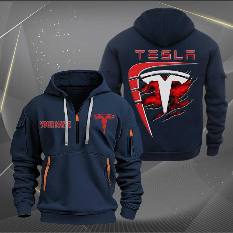 Sportswearmerch Tesla Car Personalized Half Zip Hoodie For Fan