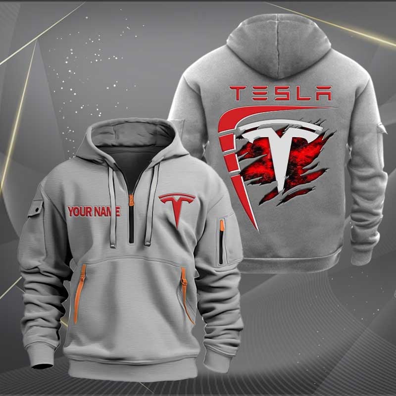 Sportswearmerch Tesla Car Personalized Half Zip Hoodie For Fan