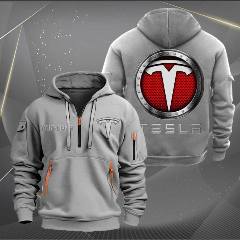 Sportswearmerch Tesla Car Personalized Half Zip Hoodie For Fan