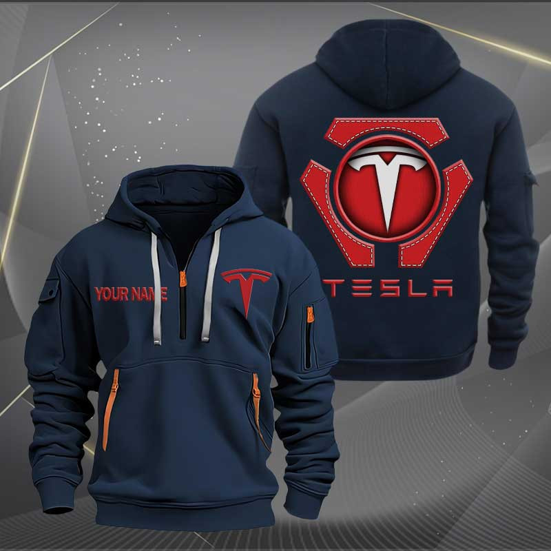Sportswearmerch Tesla Car Personalized Half Zip Hoodie For Fan